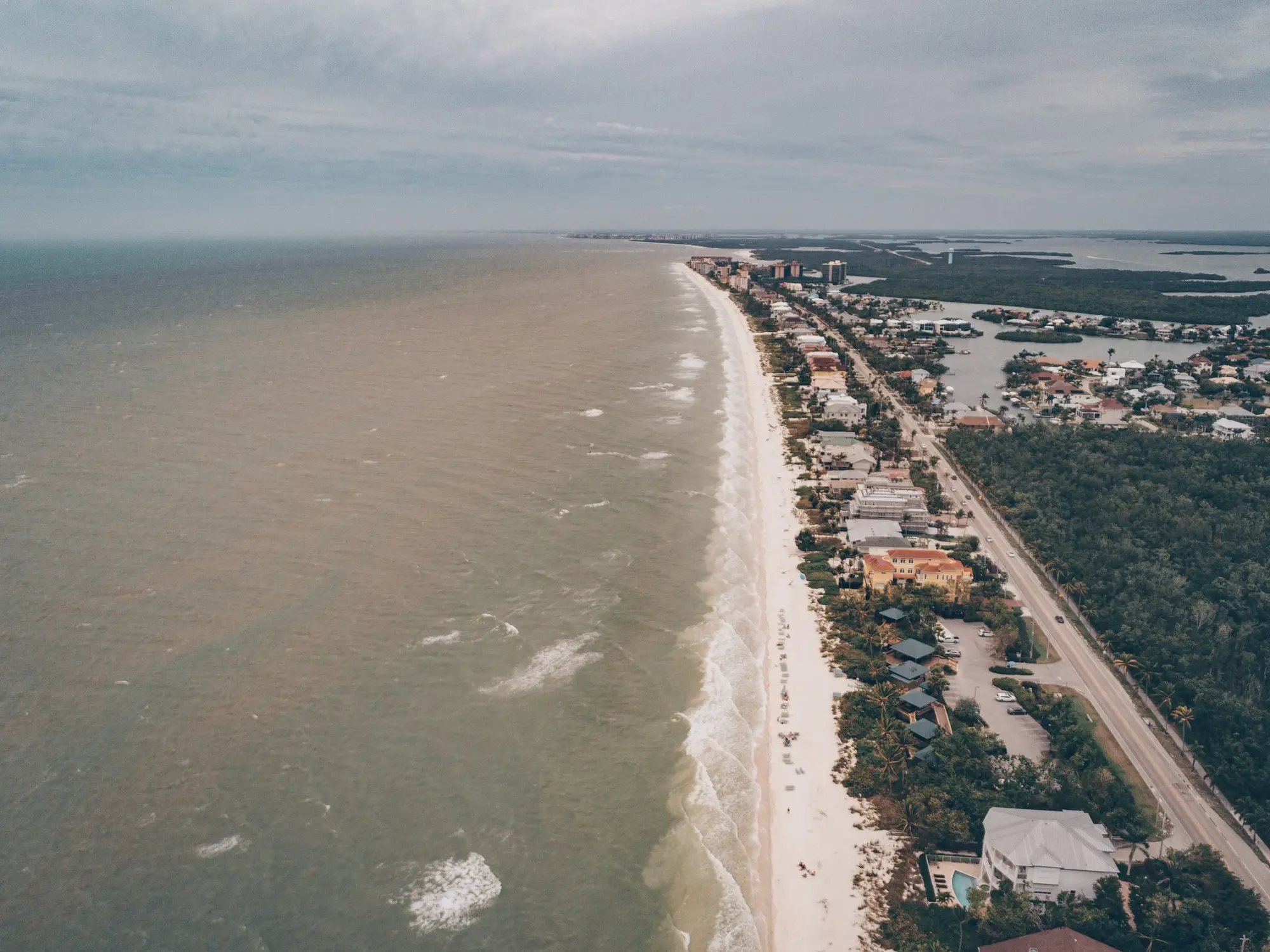 Aerial view of the Gulf of Mexico coastline in Southwest Florida