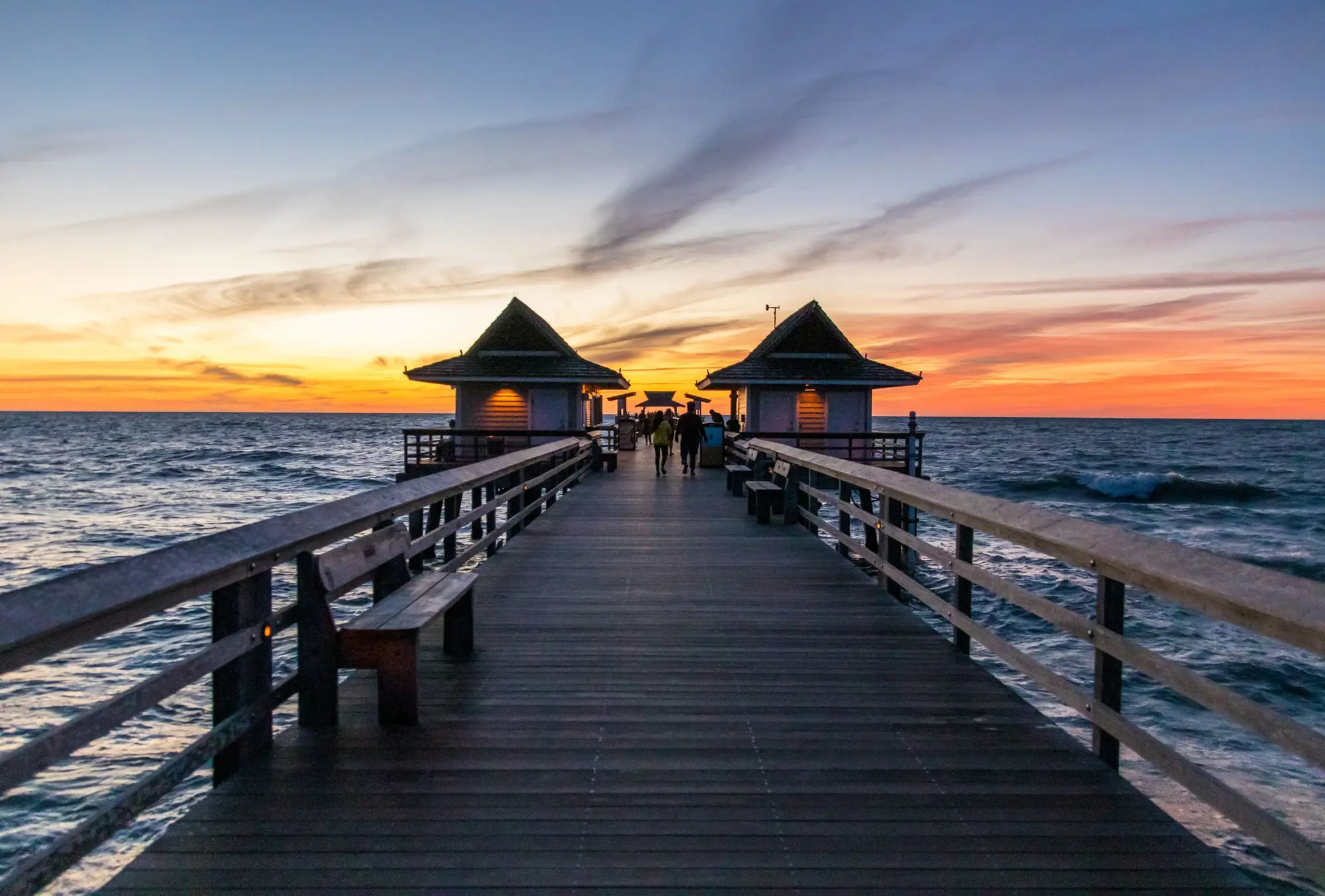 The Naples Pier at dusk on the Gulf of Mexico